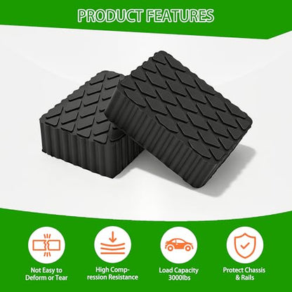 4pcs Solid Rubber Auto Lift Pads, Heavy Duty Car Lift Blocks 6-1/3" x 4-3/4" x 2", Universal Anti-Skid Rubber Spacer Blocks for Car Lift, Jacks and Racks, 3000 LBS Capacity for Each Pad