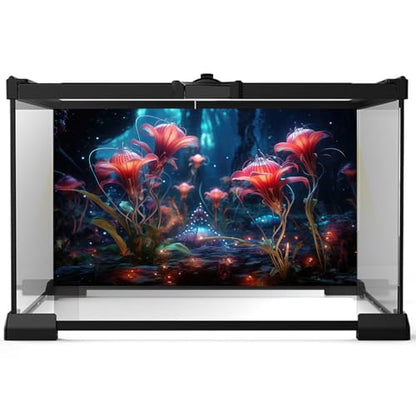 Aquarium Background Beautiful Red Translucent Flowers Terrarium Background Abstract Fantasy Plants Underwater World Tank Poster Glowing Flowers Foggy Forest Fish Tank Background Decors Vinyl 30x18in