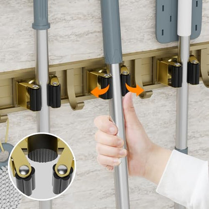 reliahom Broom Holder Wall Mount Mop Hanger Tools organizer 5Racks 4Hooks - color: Bronze