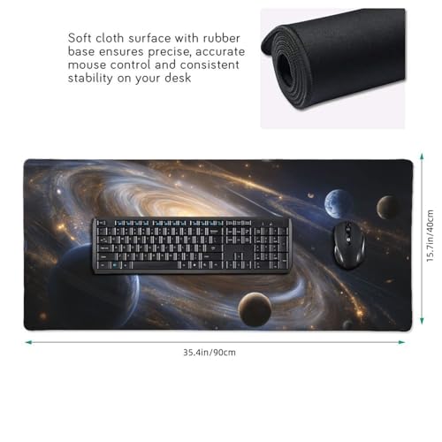 XXL Gaming Mouse Pad 35.4 x 15.7 Inch, Large Extended Desk Mousepad with Galaxy Space Design, Water-Resistant Surface & Stitched Edges, Non-Slip Rubber Base Desk Mat for Gaming, Office & Home - color: Galaxy Space
