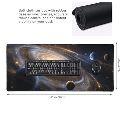 XXL Gaming Mouse Pad 35.4 x 15.7 Inch, Large Extended Desk Mousepad with Galaxy Space Design, Water-Resistant Surface & Stitched Edges, Non-Slip Rubber Base Desk Mat for Gaming, Office & Home - color: Galaxy Space
