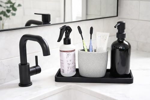 Silicone Sink and Surface Organizer Tray, Sponge Holder, Vanity Tray, Heat Safe, Dishwasher Safe, for Bathroom and Kitchen Organization (Black, 12"x4")