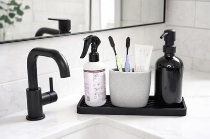 Silicone Sink and Surface Organizer Tray, Sponge Holder, Vanity Tray, Heat Safe, Dishwasher Safe, for Bathroom and Kitchen Organization (Black, 12"x4")