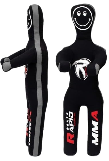 Kids Grappling Dummy Unfilled – Wrestling, BJJ, MMA Training Dummy for Kids with Moveable Arms & Legs – Durable Punching & Sparring Dummy for Practice - color: Black-Grey-Stand, size: 3 ft-36 Inch