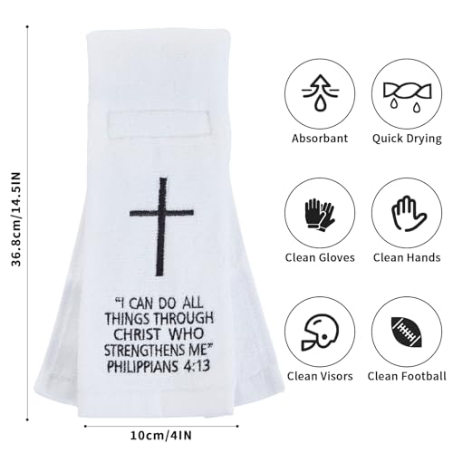 2 Pcs Christian Cross Football Towel,Cotton Faith Bible Hook Loop Closure Quarterback QB Sports Towel for Men Youth Boys Adults - color: Philippians 4:13（2pcs）