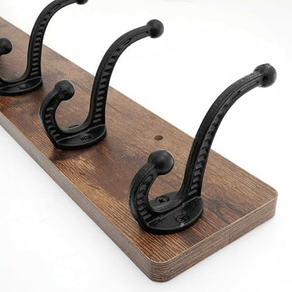 WEBI Rustic Coat Rack Wall Mount,24" Long 6 Cast Iron Coat Hooks Wall Mounted,Heavy Duty Wood Wall Coat Hanger Hooks for Hanging Coats,Jacket,Clothes,Backpack,Farmhouse,Rustic Brown - color: Rustic Brown, size: 24 Inch