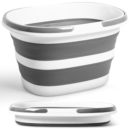 Collapsible Bucket 16L with Handles, Foldable Silicone Mop Bucket Space Saving Tub for Laundry, Camping, Beach & Pool Party Ice Bucket, Portable Wash Basin for Home, Car & Outdoor, 4.2 Gallon