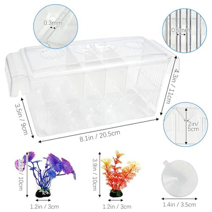 Fish Breeding Box - 4 Rooms HD Aquarium Breeder with Suction Cups, Baby Hatchery Acrylic Incubator Isolation Box, Artificial Plant for Guppy Hatchery - size: 4 Rooms