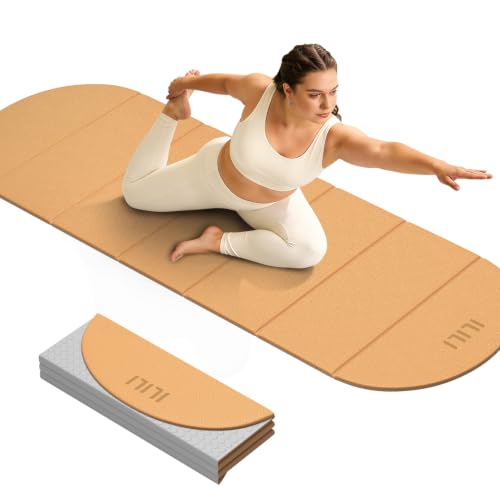 ILILI Foldable Yoga Mat, 10mm Thick, 75x26 Inch Extra Long, Exercise Mat - color: Warm Orange+White Grey
