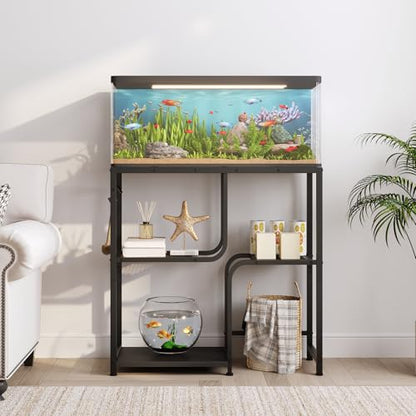 HOOBRO 20 Gallon Fish Tank Stand with Storage Shelves, Heavy Duty Aquarium Stand, Metal Frame Reptile Turtle Tank Stand, 29.9”L x 11.8”W, 220 LBS Capacity, Black BB74FT01