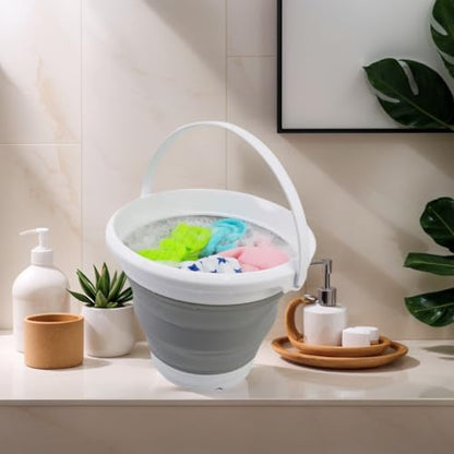 SAMMART 5.5L (1.4 Gallon) Collapsible Plastic Bucket with Handle - Foldable Round Tub - Portable Fishing Water Pail - Space Saving Outdoor Waterpot. (1, White/Grey)