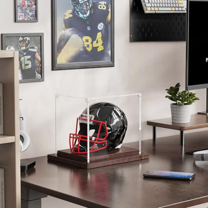 VGMiu Mini Helmet Display Case Clear 1/2 Football Helmet with Wood Base - size: Mini Helmet Case