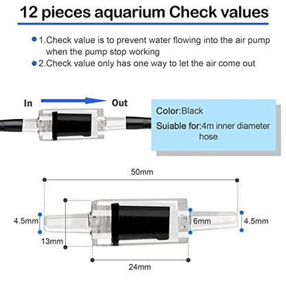 101.7 feet Black Aquarium Airline tubing 12 air Stone for Aquarium 12 Aquarium Check Value for Fish Tank 12 Aquarium Suction Cups 6 Each Aquarium air Controller and I T Hose connectors - size: 101.7 feet aquarium tubing with 55 kits