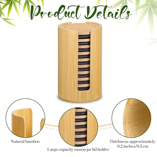 2 Pcs Mason Jar Lid Organizer, 2 Size Bamboo Mason Jar Lids Storage, Vertical Masons Jars Lid Storage, Bamboo Cup Lids Organizer, Stackable Steady for Kitchen Countertop Cupboard