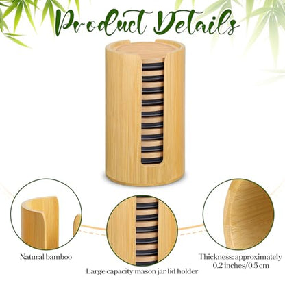 2 Pcs Mason Jar Lid Organizer, 2 Size Bamboo Mason Jar Lids Storage, Vertical Masons Jars Lid Storage, Bamboo Cup Lids Organizer, Stackable Steady for Kitchen Countertop Cupboard