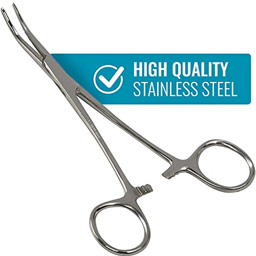 MABIS Precision Kelly Forceps Locking Tweezers Clamp, Silver, Curved, 5-1/2 Inch, 1 Count (Pack of 1)
