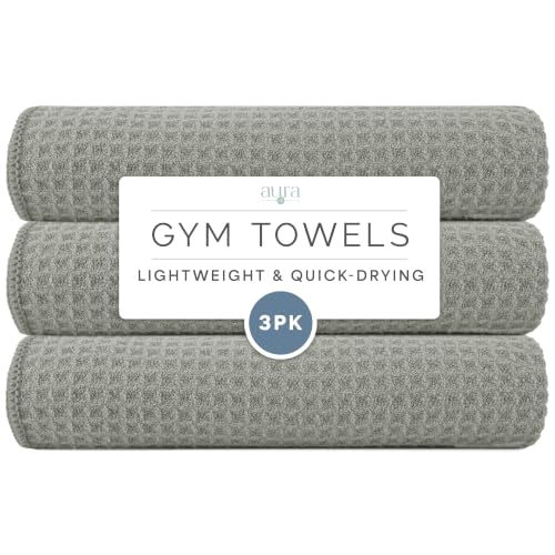 S&T INC. Microfiber Gym Towels, 3 Pack, 16" x 27", Honeycomb Grey | Absorbent and Lightweight, Quick-Dry, Compact for Gym Bag, Yoga and Travel, Machine Washable - color: Honeycomb Grey