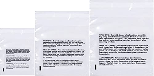 Poly Bags with Suffocation Warning 16x22, 20x24, 24x28 - X-Large Combo Pack of 150 (50 each size) - Clear Poly Bags by Retail Supply Co - Resealable