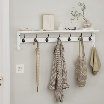 AMBIRD Coat Rack Wall Mount, 35 Inch Large Coat Hooks Wall Mounted with 7 Dual Metal Hooks and 2 Side Hooks, Wall Hooks with Shelf in Entryway, Kitchen, Living Room, Bathroom, Bedroom (White) - color: White, size: 7+2 Hooks 35" L