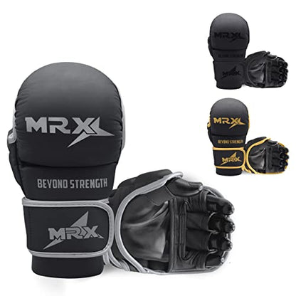 MRX MMA Professional Protective Grappling Gloves 7oz Muay Thai Training Kickboxing Punching Sparring Sports Cage Fighting Combat Glove Boxing Punching Glove Mitts - color: Black Silver, size: Large-X-Large