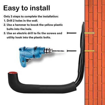 6 Pack 7-Inch Wall Mount Garage Storage Hooks for Ladder & Tools | Wall Mounted, Rust Resistant,Hooks with Installation, J Hooks for Ladder, Bike, Cable Bracket(Max 30 lbs) - size: 7 Inch- 6 Set