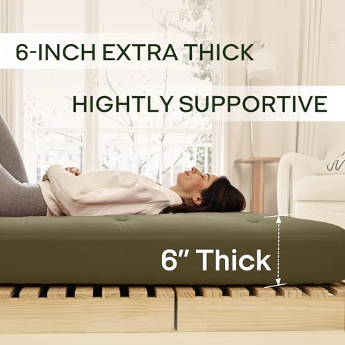 ZonLi Japanese Floor Futon Mattress Twin Size 39"x75"100% Cotton Cover 6''Thicken Tatami Mattress,Foldable Sleeping Pad,Portable Dormitory Tatami Mat,Roll Up Floor Lounger Bed for Adult (Winter Moss)