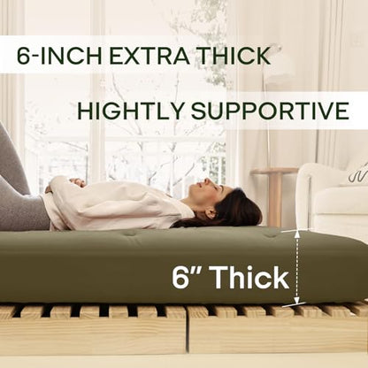 ZonLi Japanese Floor Futon Mattress Twin Size 39"x75"100% Cotton Cover 6''Thicken Tatami Mattress,Foldable Sleeping Pad,Portable Dormitory Tatami Mat,Roll Up Floor Lounger Bed for Adult (Winter Moss)