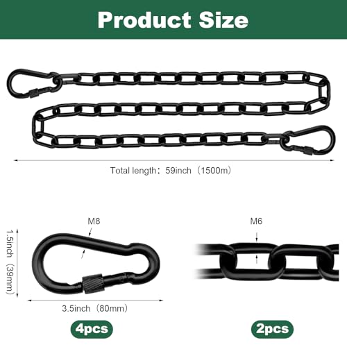 59 Inch Adjustable Hanging Chain with 4 Clasps, Welded Steel Chain with Corrosion-Resistant Coating, 660 LBS Load Heavy Duty Suspension Chain for Swing, Boxing Bag, Sunshade Sail, Indoor Outdoor Use - size: 59inch