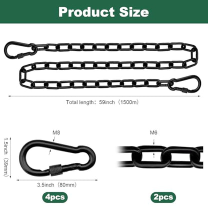 59 Inch Adjustable Hanging Chain with 4 Clasps, Welded Steel Chain with Corrosion-Resistant Coating, 660 LBS Load Heavy Duty Suspension Chain for Swing, Boxing Bag, Sunshade Sail, Indoor Outdoor Use - size: 59inch