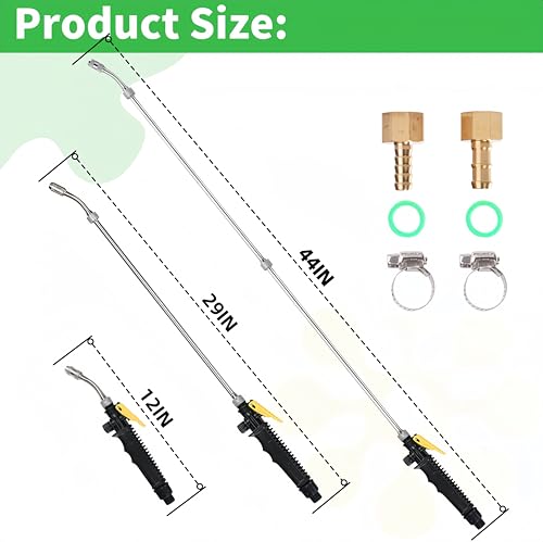 Universal Replacement Sprayer Wand, Stainless Steel with Shut Off Valve, Metal Finish, 1/4" & 3/8" Brass Fittings, Garden Spray Nozzle Set with Hose Clamps & Teflon Tape (44'' Sprayer Wand) - style: 44'' Sprayer Wand