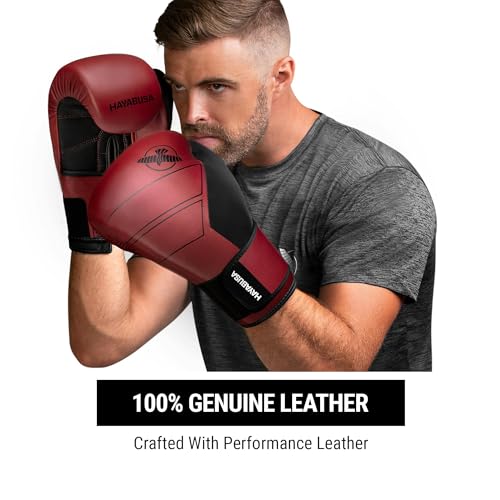 Hayabusa S4 Leather Boxing Gloves | 12oz Boxing Gloves, Muay Thai Gloves, Kickboxing Gloves, Leather Training Gloves, Men and Women, 16oz Boxing Gloves - color: Red, size: 12 oz