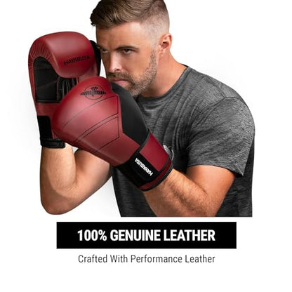 Hayabusa S4 Leather Boxing Gloves | 12oz Boxing Gloves, Muay Thai Gloves, Kickboxing Gloves, Leather Training Gloves, Men and Women, 16oz Boxing Gloves - color: Red, size: 14 oz