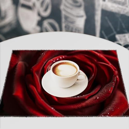Placemat Set of 4 Washable Place Mats Heat Resistant Close-Up Photo of Red Rose Table Mats for Kitchen Non-Slip Placemats Wipeable Desktop Protection Mat for Dining Table - color: Close-up Photo of Red Rose