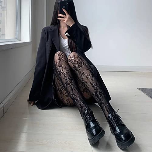 Verdancy 2Pcs Women’s Ultra Stretchable Pantyhose Hollow Floral Patterned Lace Stockings Fishnet Tights Plus Size - color: 2pcs Black & White Tree Vine