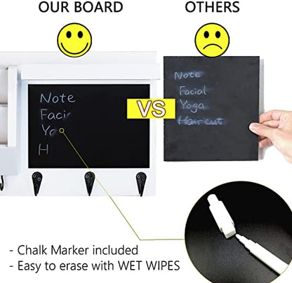 Ziivita 벽용 키 홀더 - 선반 포함 우편 홀더 정리함 벽 마운트 - 후크가 있는 걸이용 키 랙 행거 홈 코트 레터 개 목줄 입구 거실 장식용 - color: 화이트.