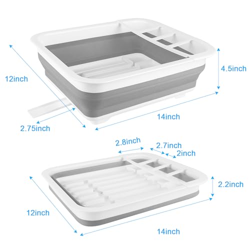 Collapsible Dish Drying Rack with Drain Plug Tube, Portable Dish Drainers for Kitchen Counter, Folding Dish Rack Over Sink Drying Dinnerware,Kitchen Sink Organizer Travel Trailer RV Camping Essentials