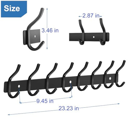 23 Inch Coat Rack Wall Mount with 8 Hooks, Black Wall Hooks, 2 Pack - color: Black, size: 8 Hooks 2 Pieces