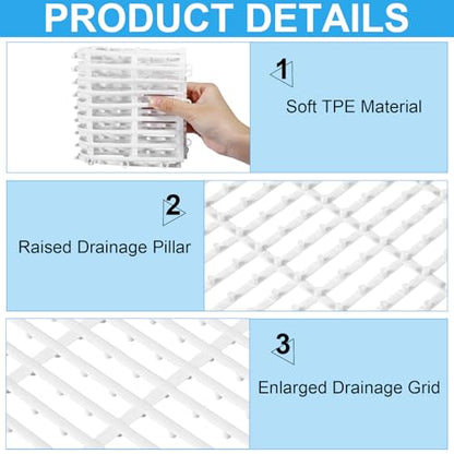 30 Pcs Anti-Slip Drainage Tiles Interlocking Shower Floor Mats 12" x 12" Soft TPE Bathroom Splicing Mats with Drain Holes for Pool, Deck, Garage & Pet Areas(White) - color: White