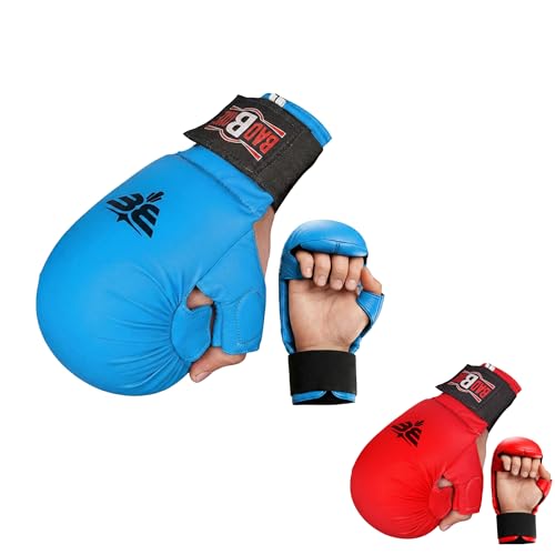 Professional WKF Karate Training Mitts | Karate Gloves with Thumb Elastic/Hook & Loop Closing | Premium Sizing - color: BLUE, size: X-Large