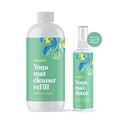 ASUTRA Yoga Mat Cleaner Spray Refill (Uplifting Eucalyptus), 16 fl oz | No Slippery Residue, Organic Essential Oils Deep-Cleansing for Fitness Gear & Gym Equipment