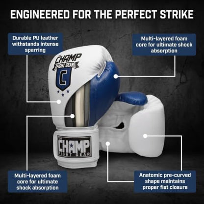 Amber Fight Gear Alpha Series PU Boxing Gloves Pair - color: Blue/White, size: 12oz