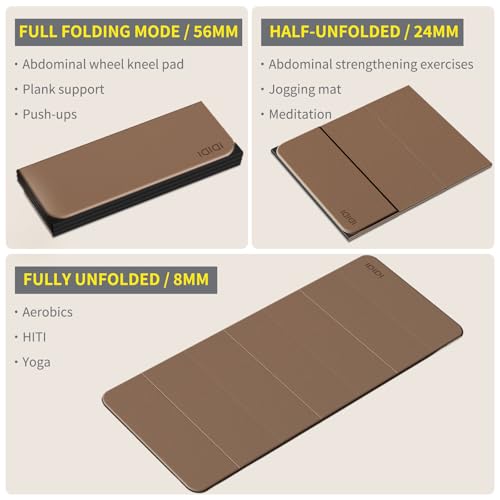 Foldable Yoga Mat Extra Large 74"×31.5" | Double-Sided Non-Slip,Extra Wide Foldable Design,8mm Extra Thick,Exercise Mat for Home, Studio and Travel Use - color: Brown+Black