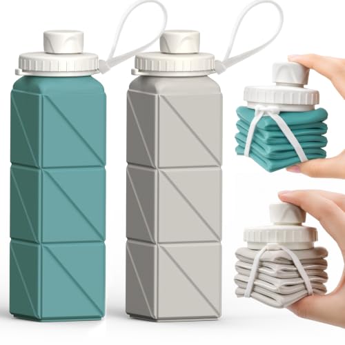 BEAUTAIL Collapsible Water Bottles 21oz/610mL, Silicone Travel Water Bottle | BPA Free, Leakproof & Reusable, Foldable Water Bottle for Traveling, Hiking, School, Sports, Outdoor, 2-Pack, Blue+Starlight - color: Blue+Starlight