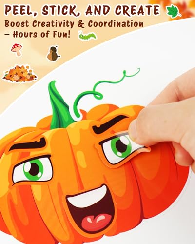 48 Sheets Fall Make a Face Stickers, 12 Designs Fun Fall Crafts for Kids, Autumn Festival Party Favors, Classroom Activities & Games - style: Fall Harvest