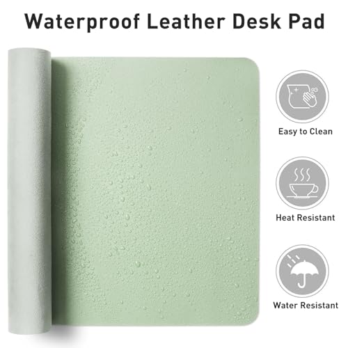 Aothia Large PU Leather Desk Pad Protector - Non-Slip Mouse Pad & Writing Mat for Office/Home, Waterproof, Easy to Clean (23.6" x 13.7", Aqua)