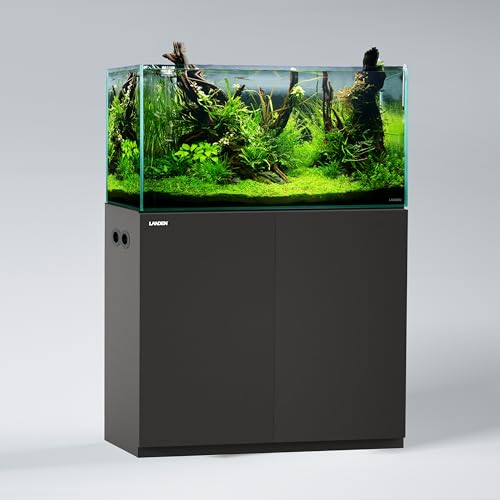 Aquarium Wooden Stand and Cabinet for up to 55 Gal Tank, Fish Reptile Sea Salt WaterTank Stand, Nano Foam Leveling Mat Included, W35.5xD19.7xH31.5 in, Wooden Matte Black Painted(Stand Only) - color: Black-Fig8_Inlet, size: W35.4xD19.7xH31.5in(90x50x80cm)