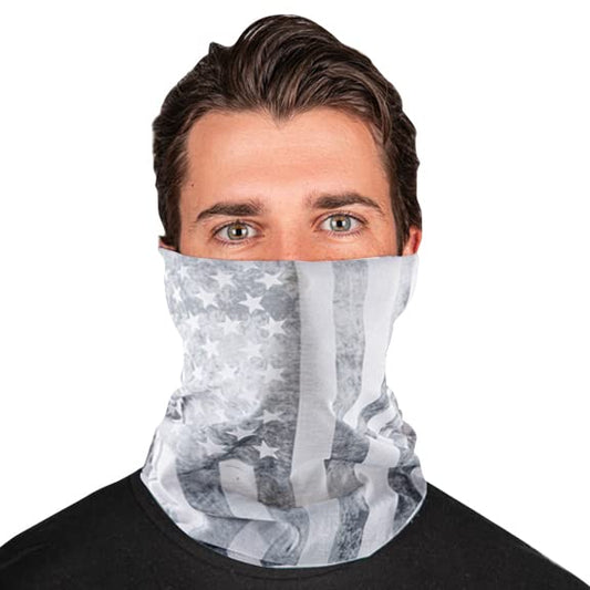 S A Soul of Adventure Single UV Face Shield | UV 30+ Multipurpose Neck Gaiter Balaclava for Adults - color: Whiteout American Flag