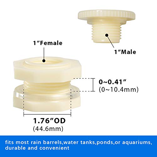 1" ABS Bulkhead Water Tank Connector Adapter Fitting with Plugs Thru-Bulk Pipe Fitting (Set of 2) - size: 1 Inch, style: Set of 2