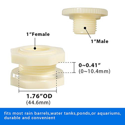 1" ABS Bulkhead Water Tank Connector Adapter Fitting with Plugs Thru-Bulk Pipe Fitting (Set of 2) - size: 1 Inch, style: Set of 2