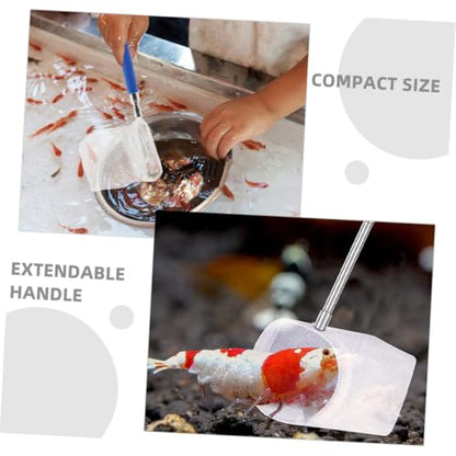 Cabilock 2pcs Mini Extendable Shrimp Net and Fish Tank Cleaning Net with Fine Mesh Stainless Steel for Aquarium Maintenance and Betta Fish Catching